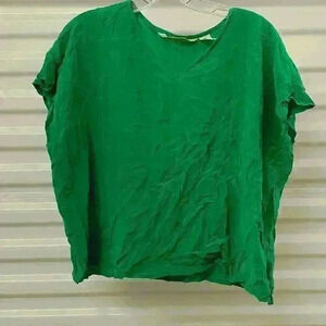 Women's green short sleeve blouse 100% silk